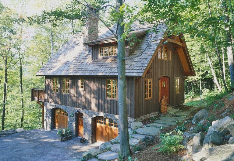 post and beam cottage carriage house with shed dormer