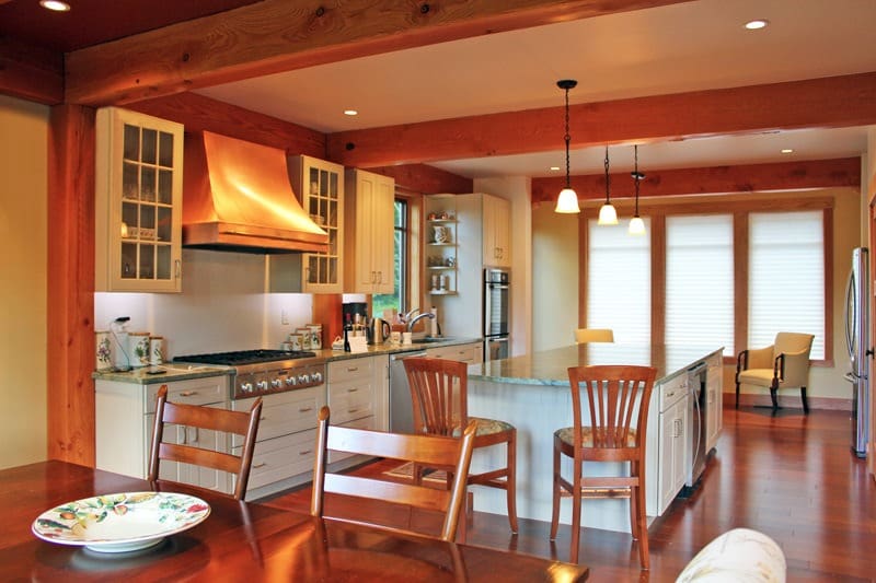 post and beam kitchen with island
