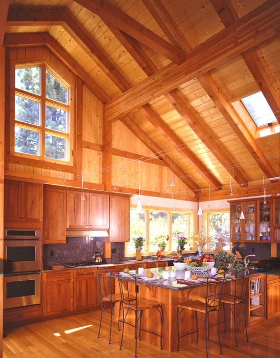 post and beam lodge kitchen