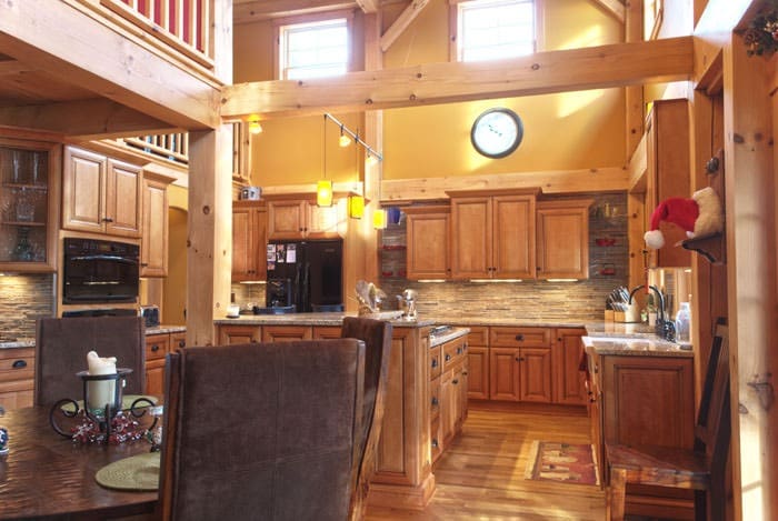 DiningViewTowardsKitchen barn home kitchen with cathedral ceilings