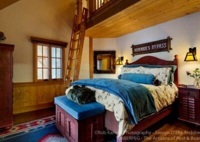 Loon Mountain Ski Home bedroom with ladder up to loft
