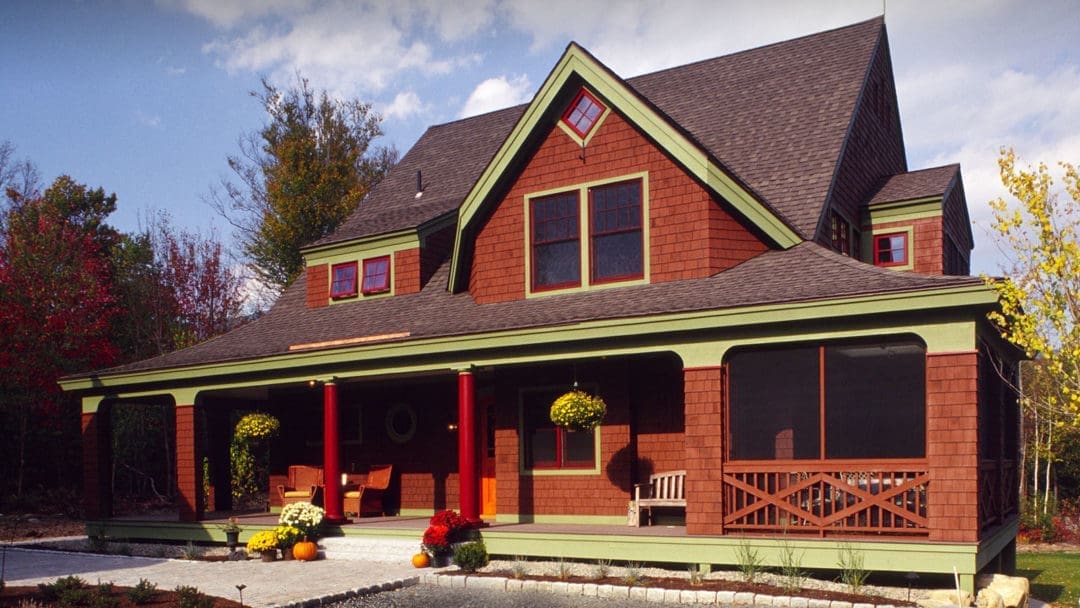 Waterville Valley (4745) exterior with red and green trim and large front porch