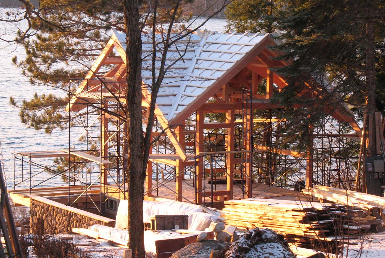 Construction of Water's Edge Cottage timber frame