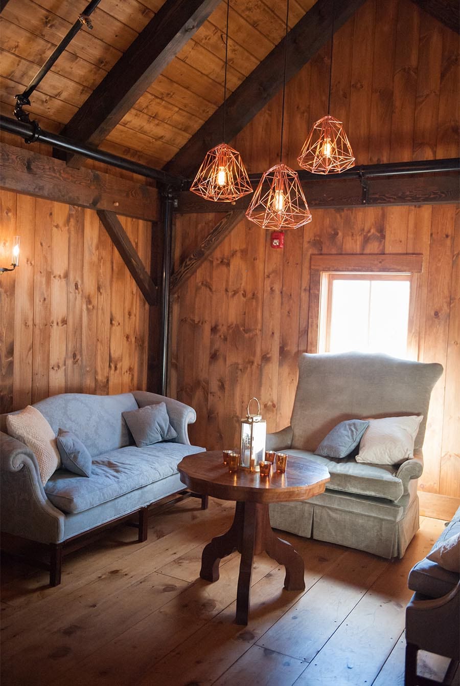 Interior view of sitting area of Wedding Barn